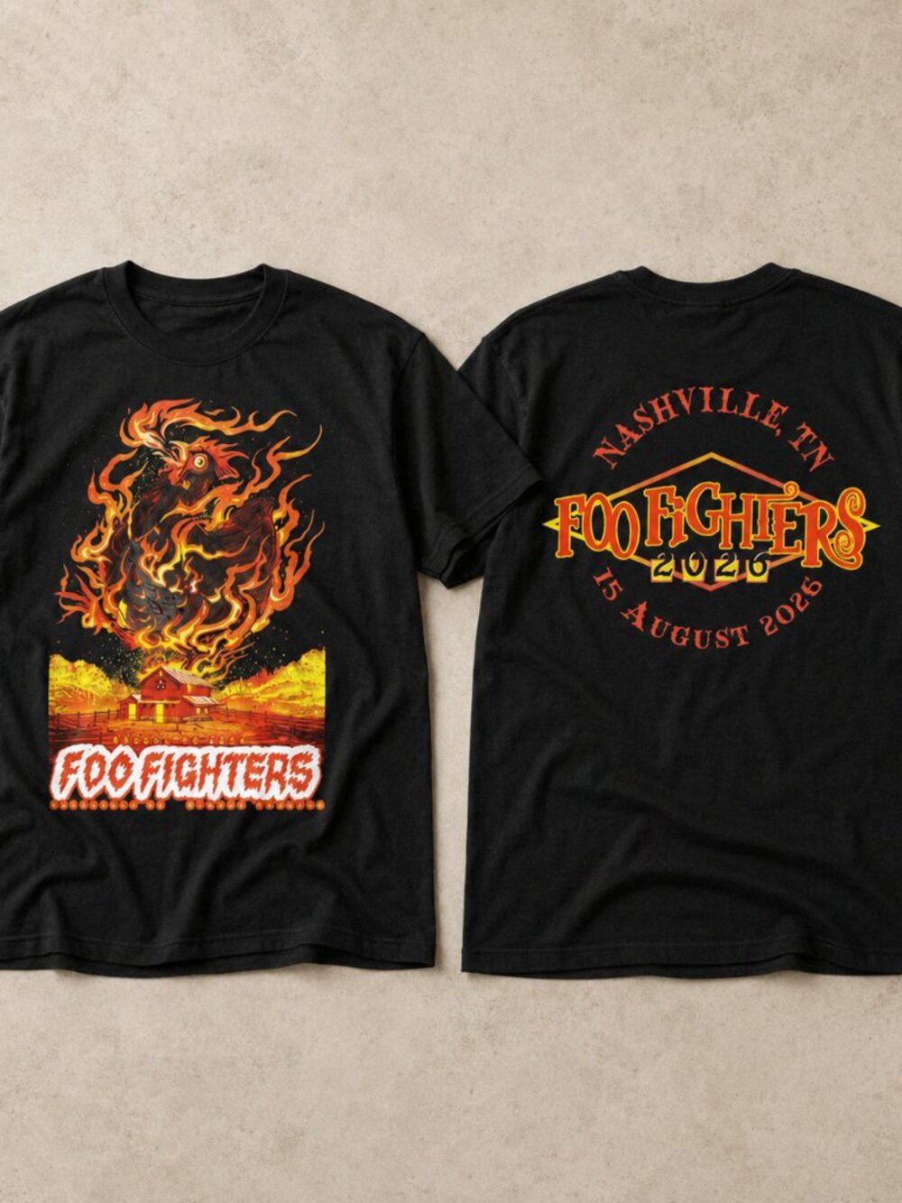 Foo Fighters Nashville TN August 15 2026 Double-Sided Black T-Shirt